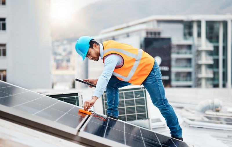 Technician working on solar array
